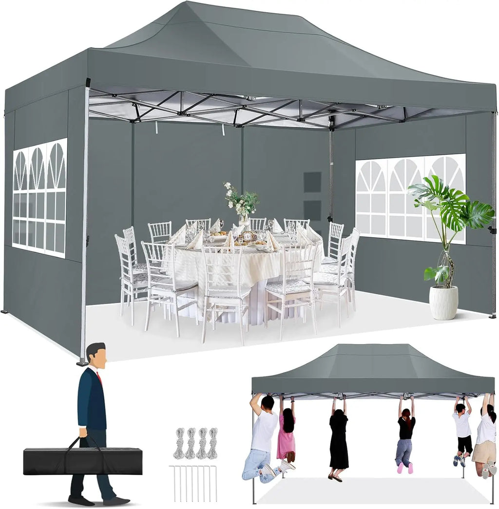 10x15 Pop up Canopy Tent Heavy Duty Gazebo with 4 Sidewalls