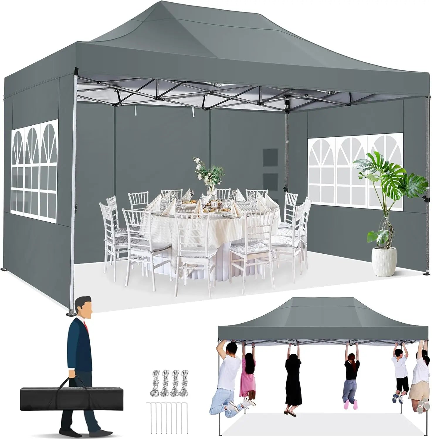 10x15 Pop up Canopy Tent Heavy Duty Gazebo with 4 Sidewalls