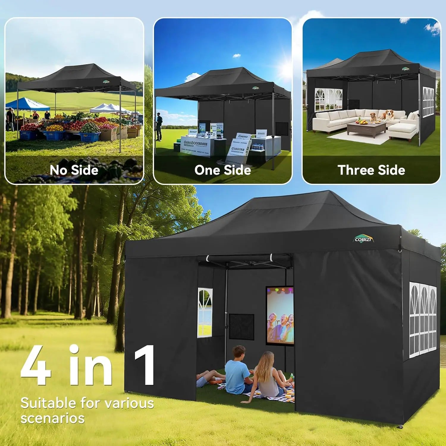 10x15 Pop up Canopy Tent Heavy Duty Gazebo with 4 Sidewalls