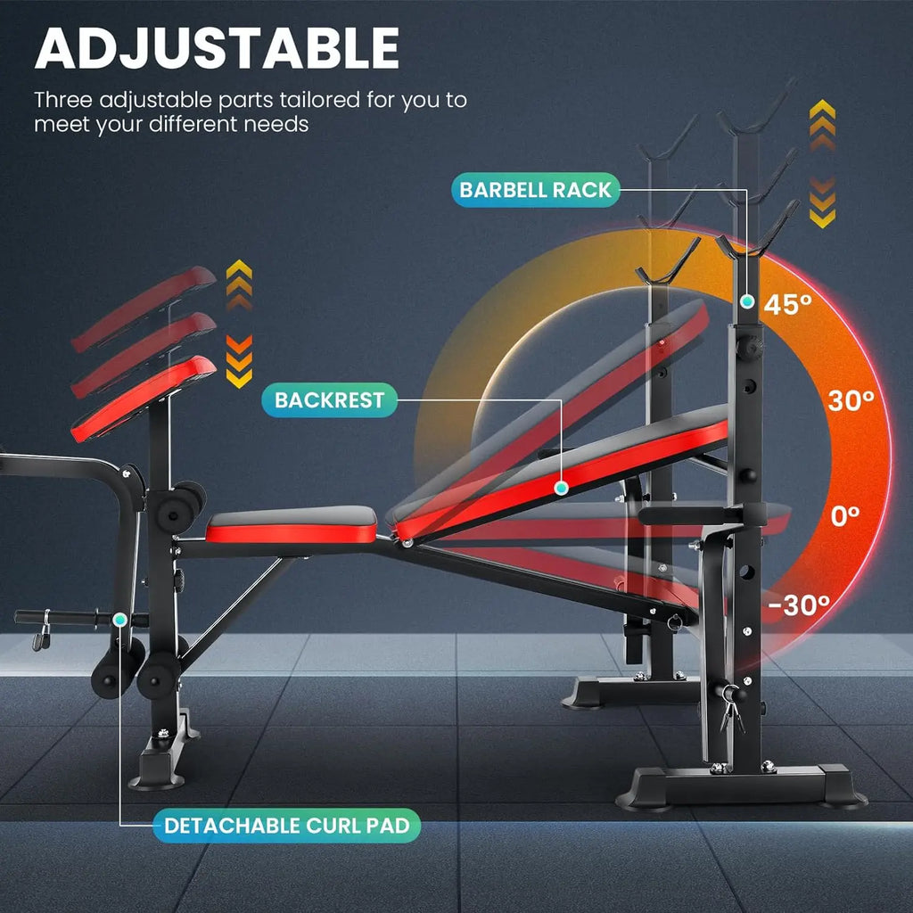 6 in 1 660lbs Weight Bench Set with Squat Rack