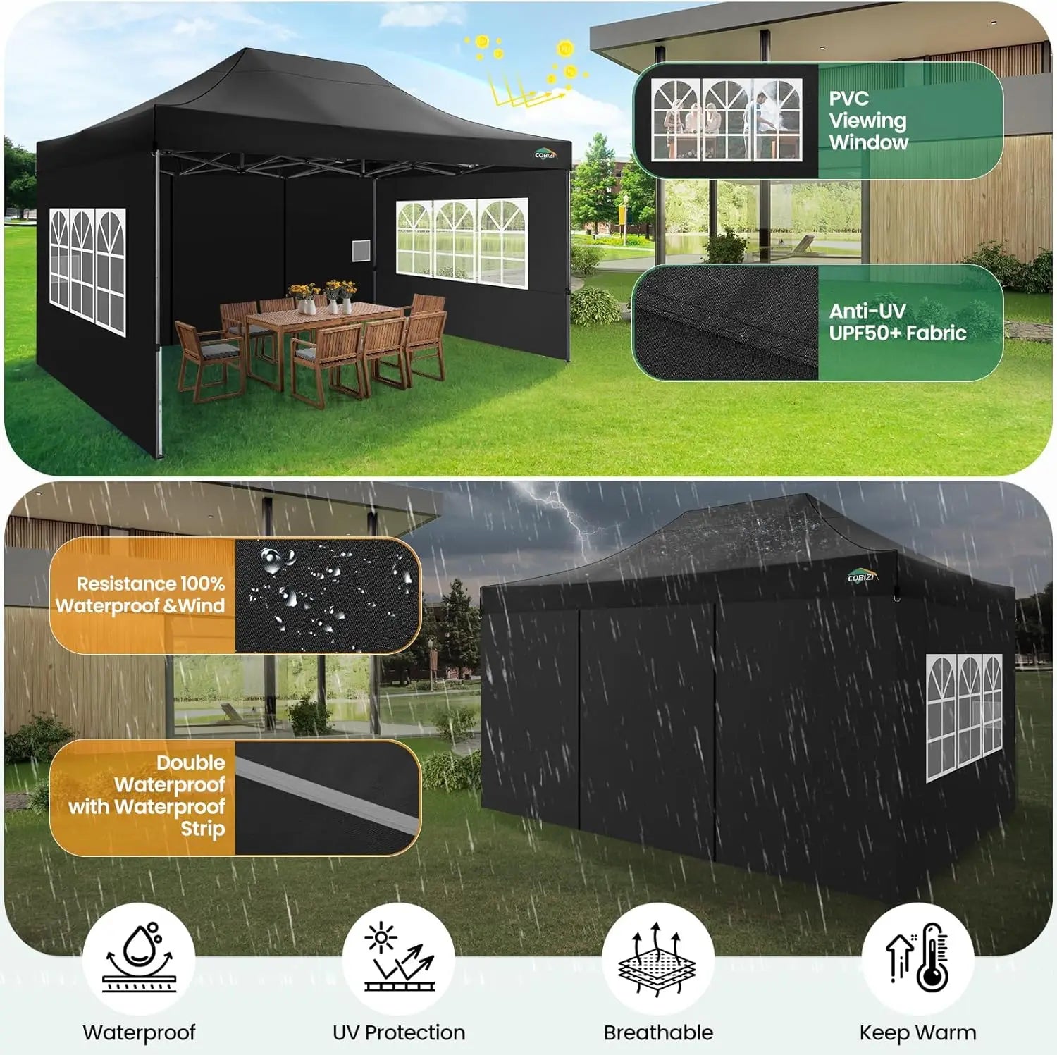 10x15 Pop up Canopy Tent Heavy Duty Gazebo with 4 Sidewalls