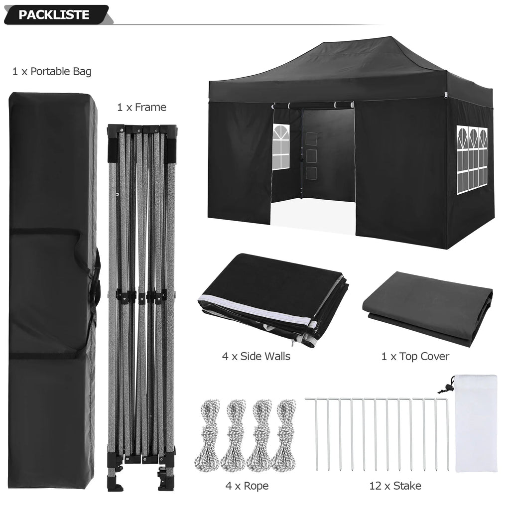 10x15 Pop up Canopy Tent Heavy Duty Gazebo with 4 Sidewalls