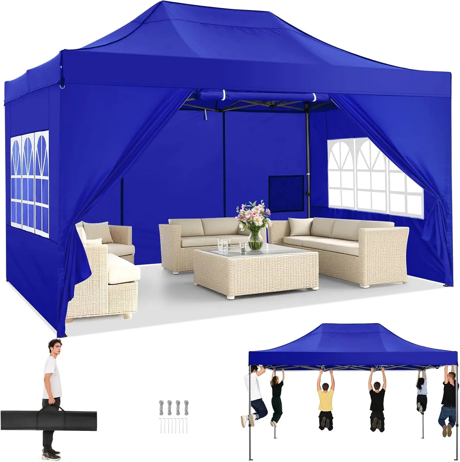 10x15 Pop up Canopy Tent Heavy Duty Gazebo with 4 Sidewalls
