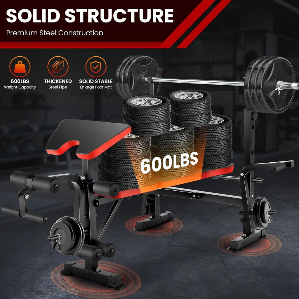 6 in 1 660lbs Weight Bench Set with Squat Rack