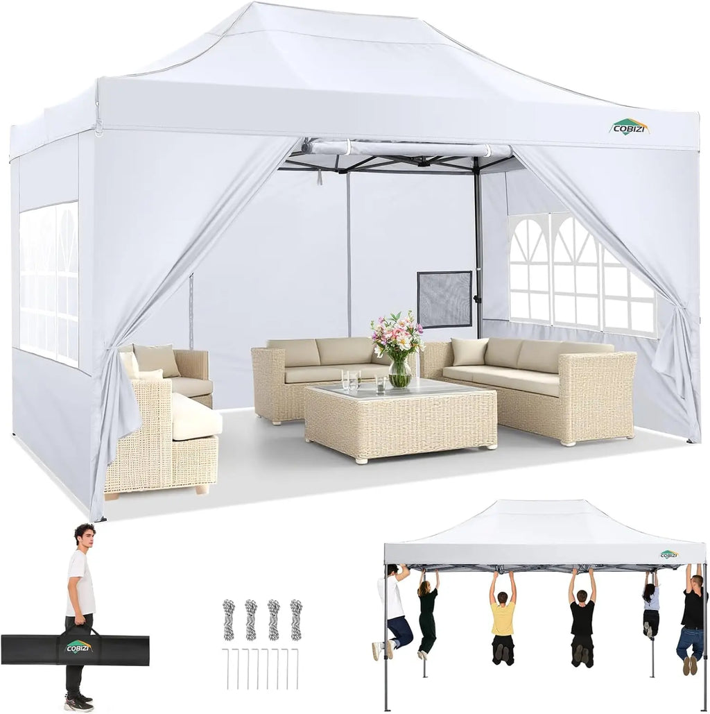 10x15 Pop up Canopy Tent Heavy Duty Gazebo with 4 Sidewalls