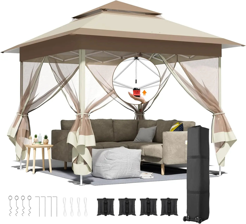 Outdoor Gazebo Canopy with 4 Detachable Mosquito Nets and Rainproof