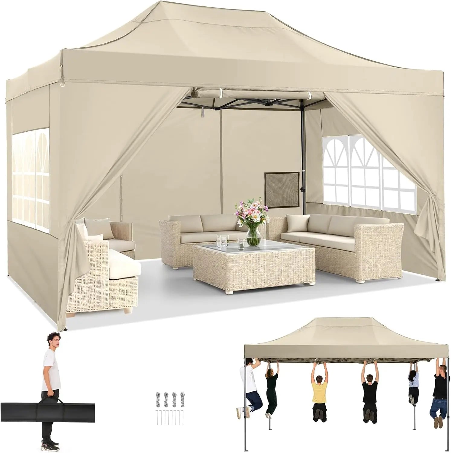 10x15 Pop up Canopy Tent Heavy Duty Gazebo with 4 Sidewalls