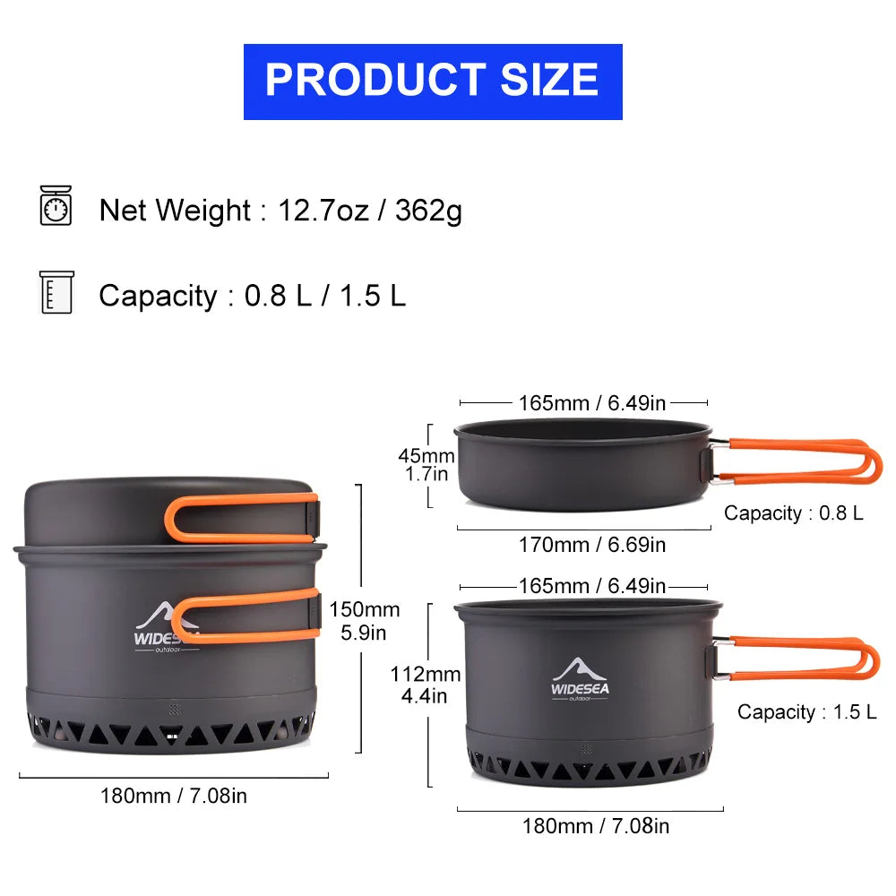 Wide Sea Camping 1.3L 2.3L Cookware Outdoor Cooking Set