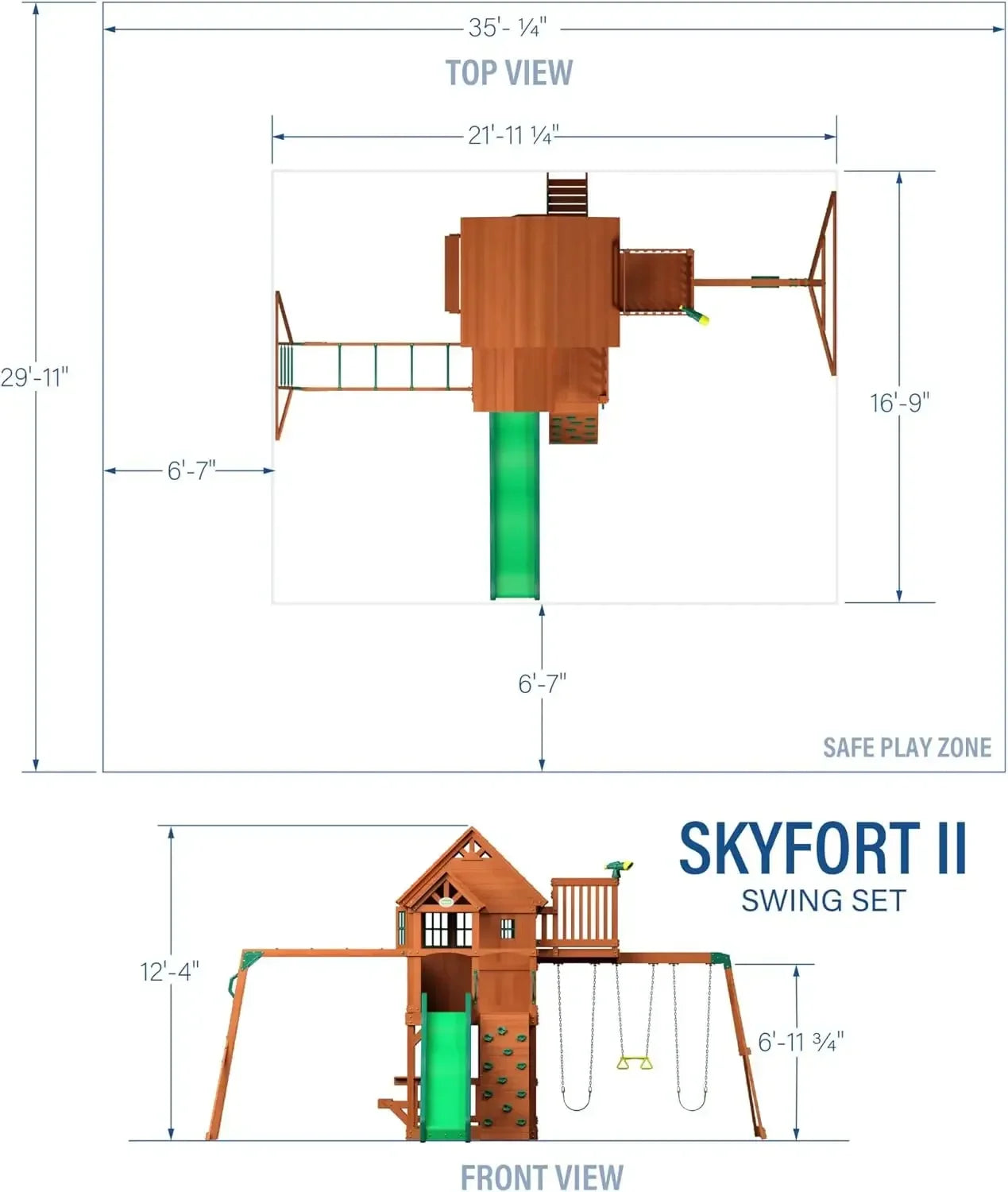 II Cedar Wood Swing Set with Wave Slide, Raised Clubhouse
