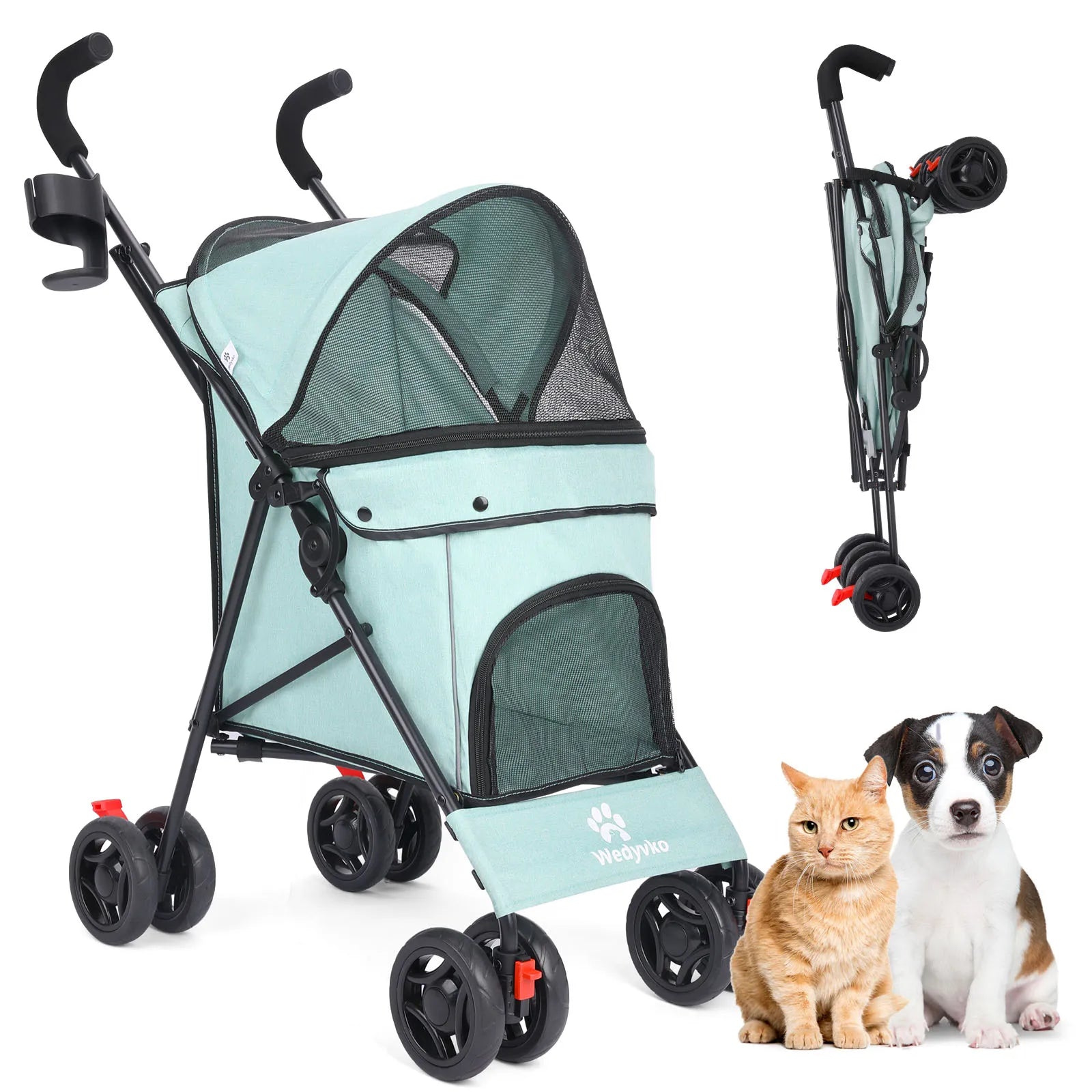 4 Wheels Puppy Stroller Rotate with Brakes And Storage