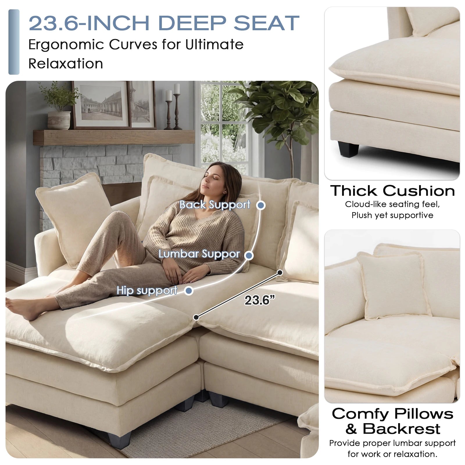 Modular Sectional Sofa with Ottoman, Comfy Cloud Couch