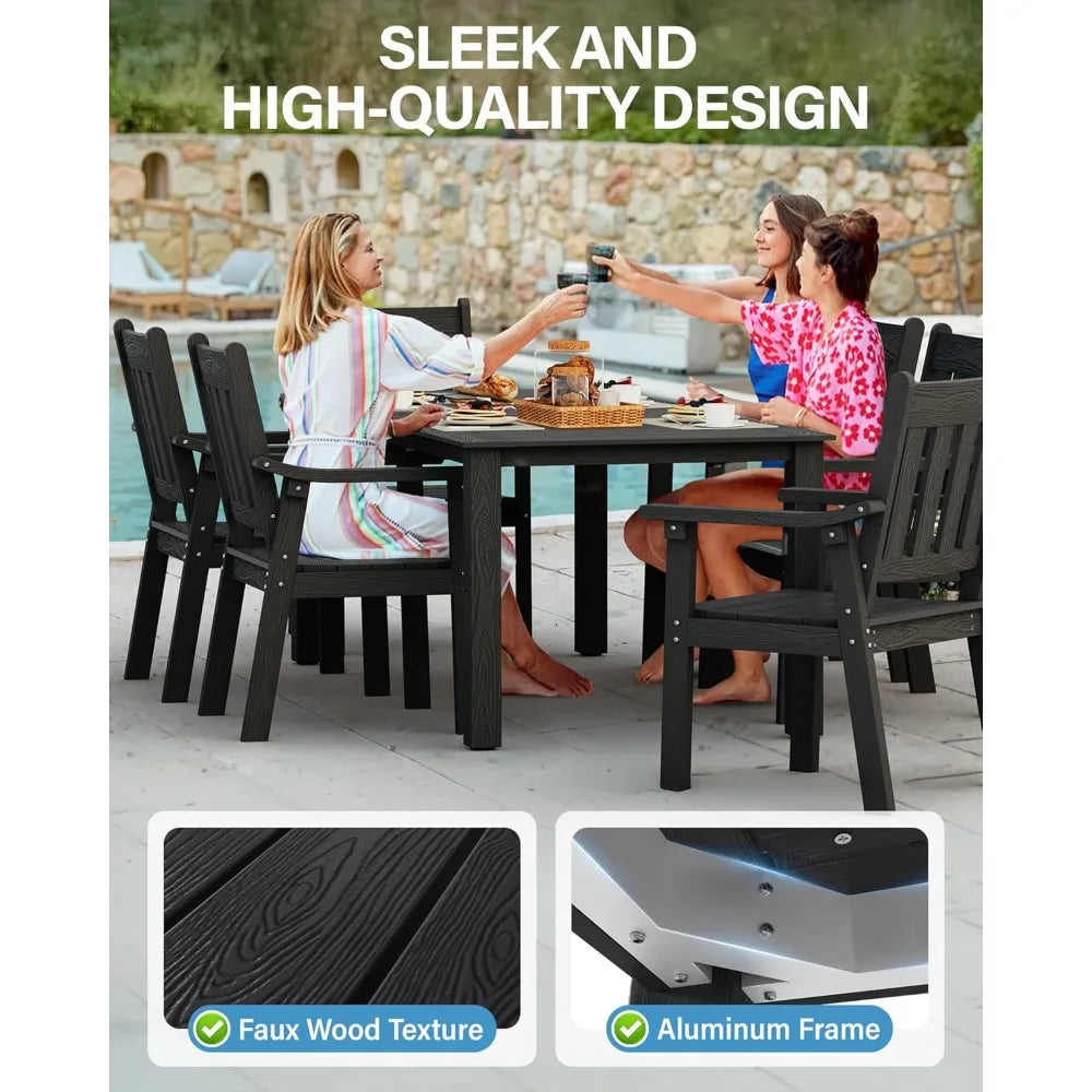 Patio 7 Piece Table and Chairs Dining Furniture, In Black Plastic