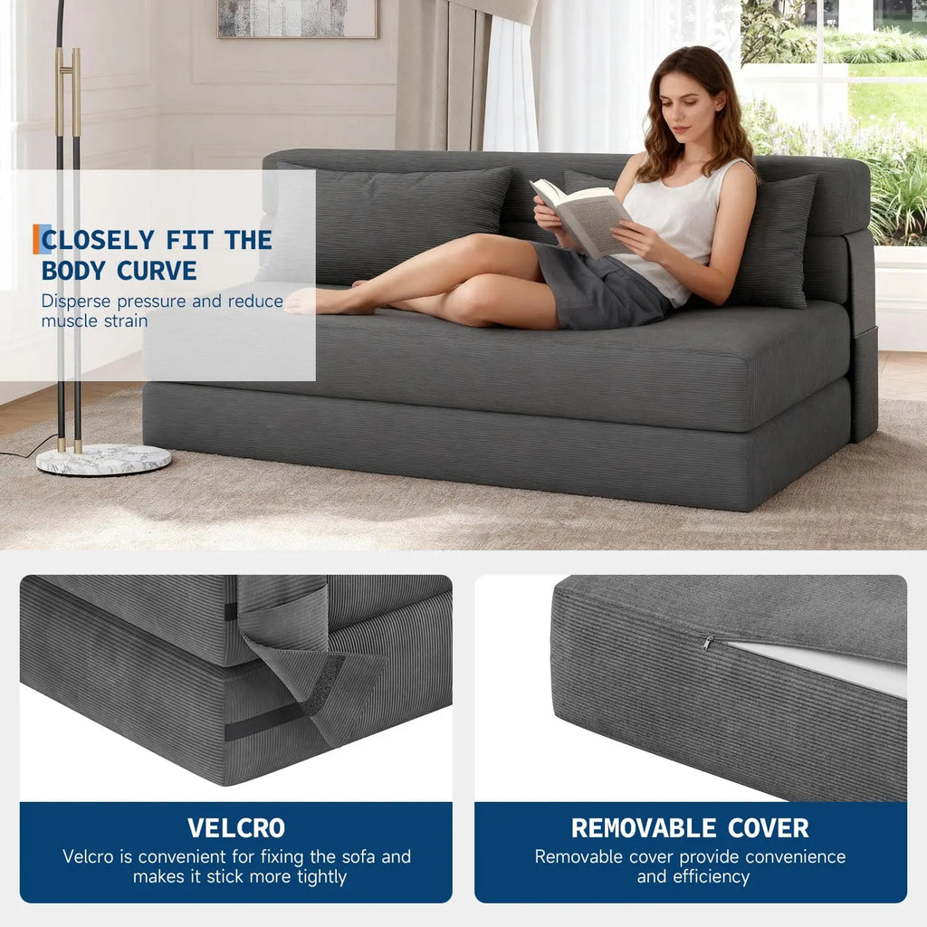 4-in-1 Folding Sofa Bed Convertible Sleeper Soft Corduroy Loveseat Couch With Pillow Space-Saving Fold Out Chair Bed For Room