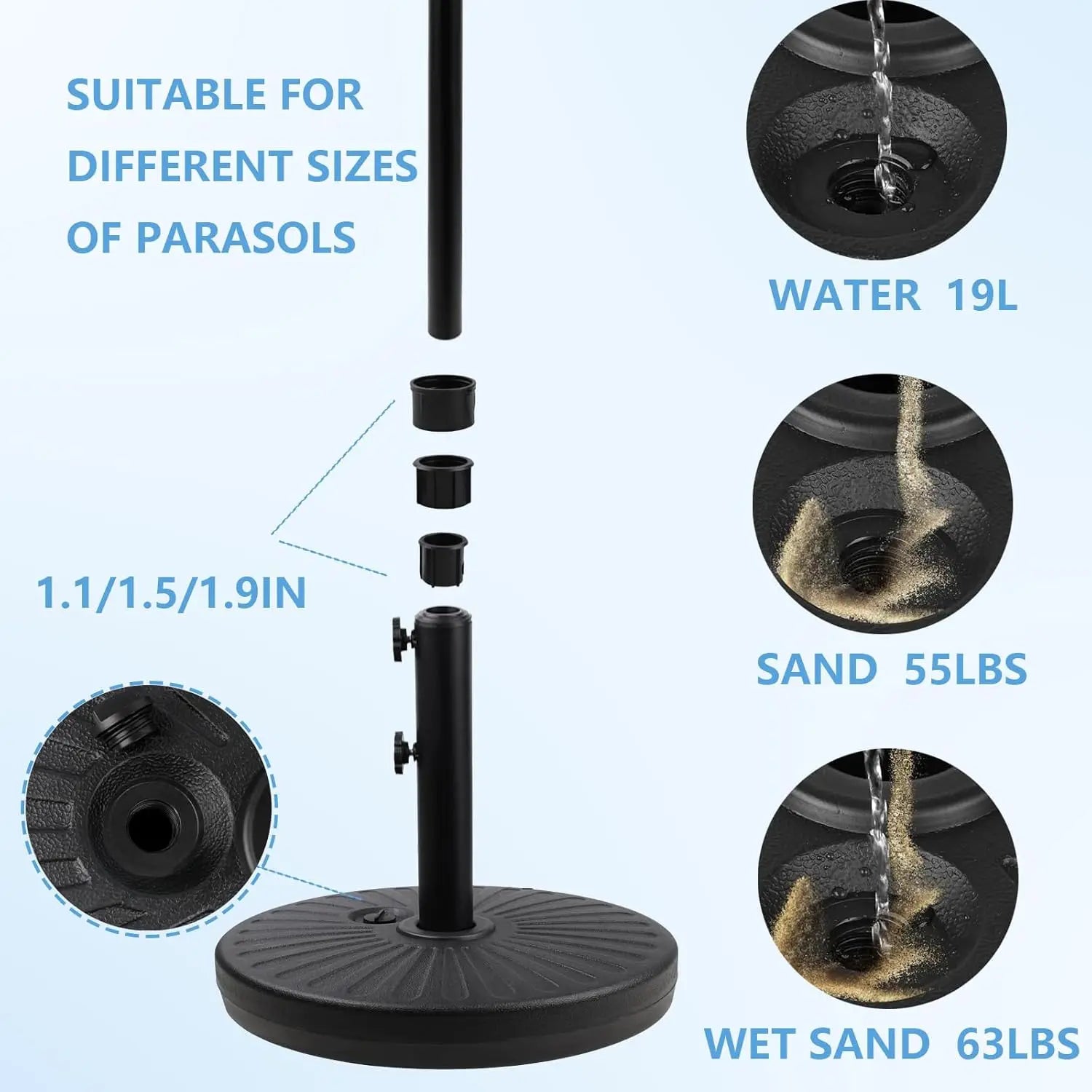 Outdoor Furniture Weighted Base Anti-Wind Sand/Water Fillable