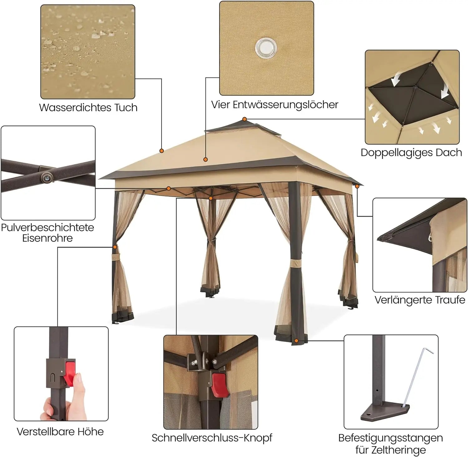 Outdoor Gazebo Canopy with 4 Detachable Mosquito Nets and Rainproof