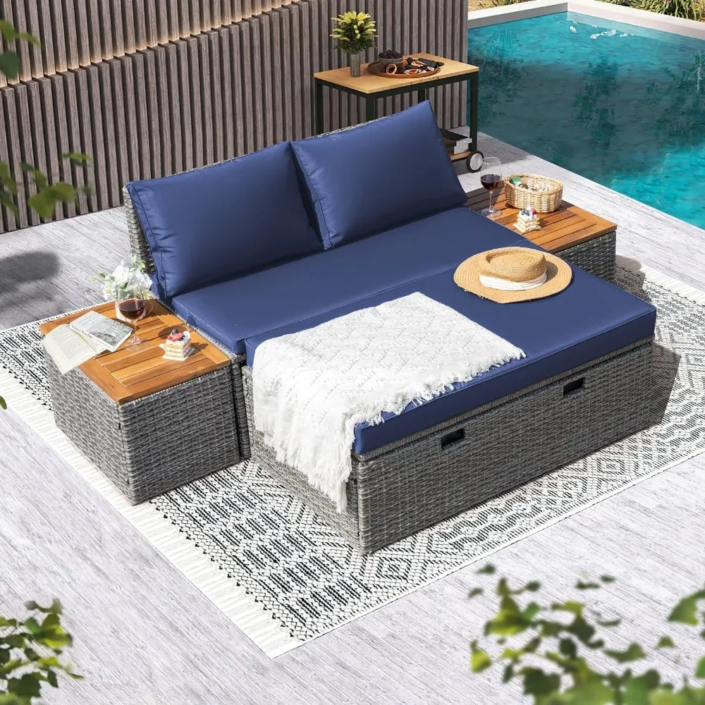 Patio Outdoor Day Bed Multifunctional Rattan Lounge Bed