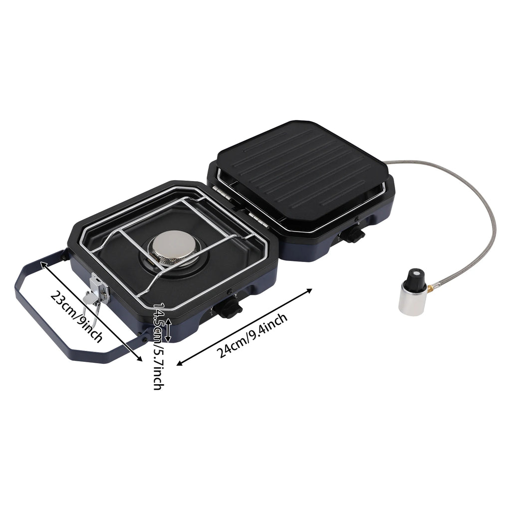 Camping Stove with Grill Pan Foldable With 2-Burners