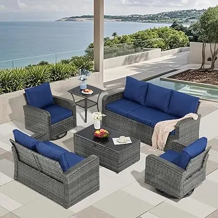 6 Pieces Outdoor Patio Set  with Swivel Chairs