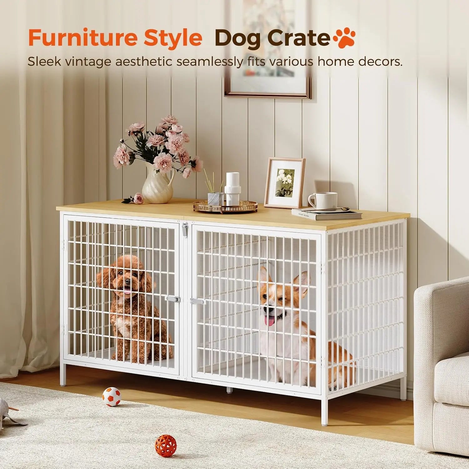 Double Dog Crate Furniture with Removable Divider