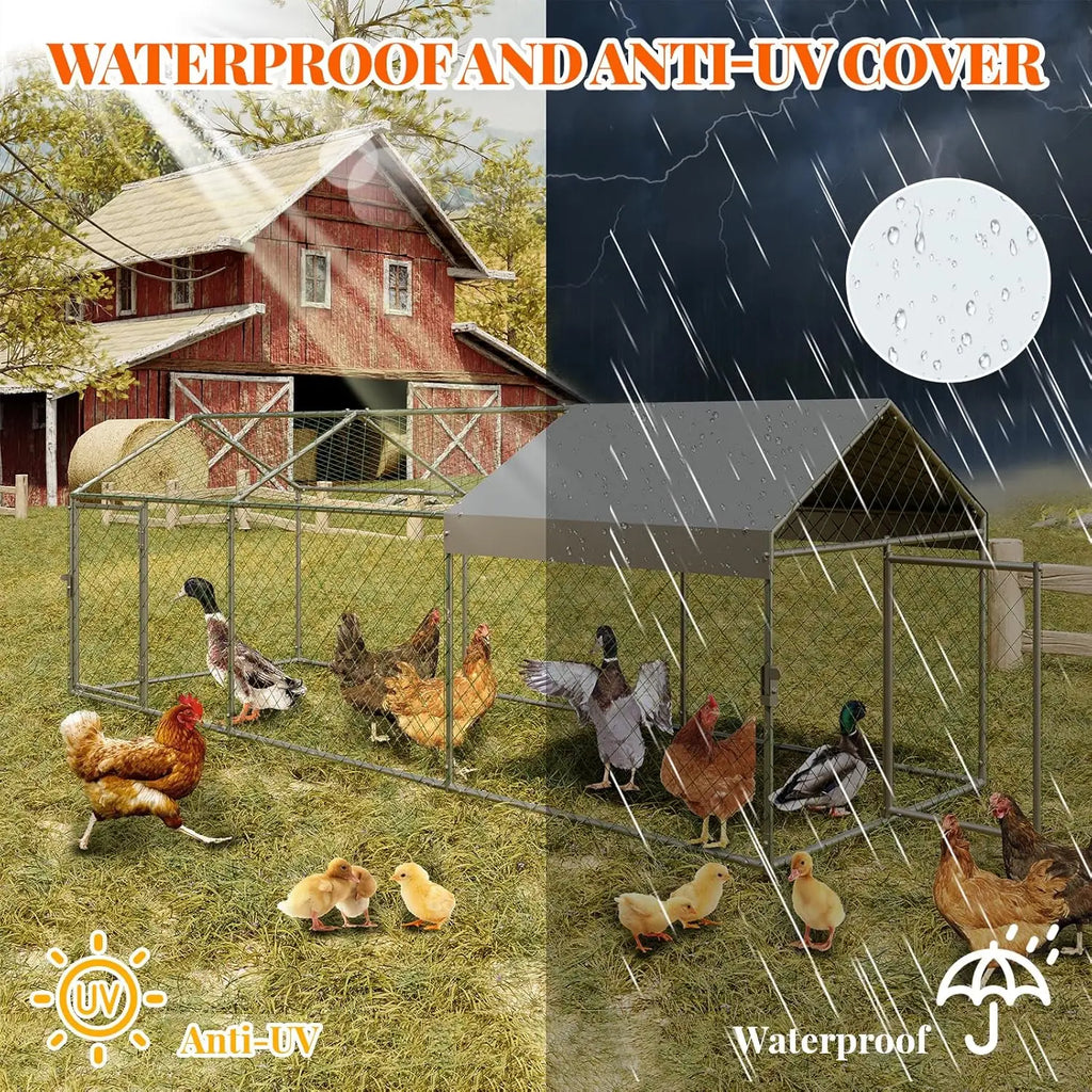 Large Metal Cage w/ 2 Doors and Waterproof Cover for Chicken