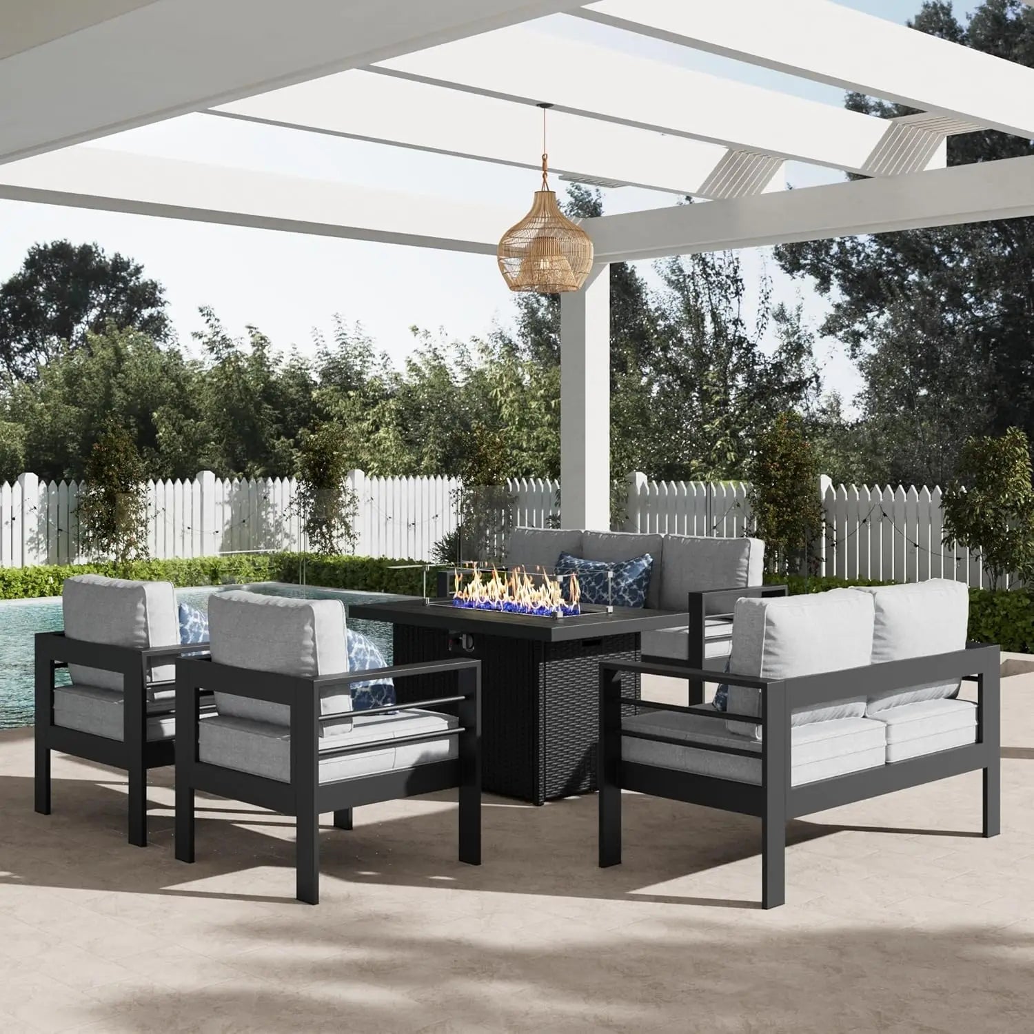 Aluminum Furniture Set with Fire Pit Table
