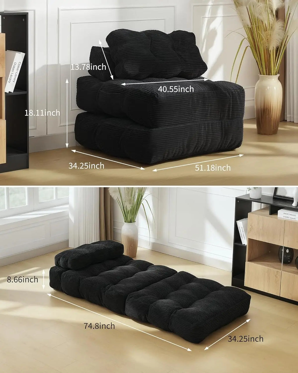 3-in-1 34" Folding Sofa Bed with Pillow Boneless Mattress