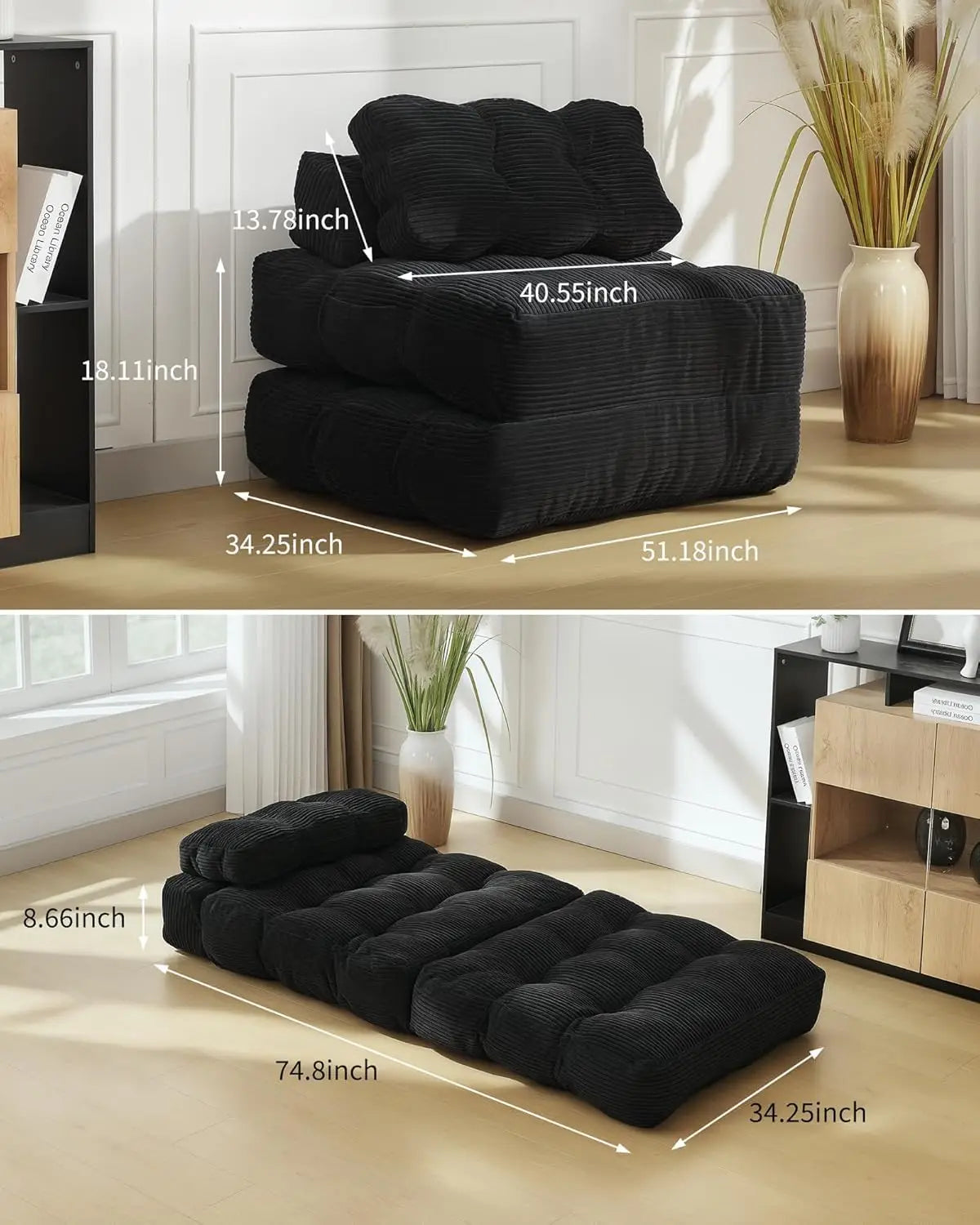 3-in-1 34" Folding Sofa Bed with Pillow Boneless Mattress