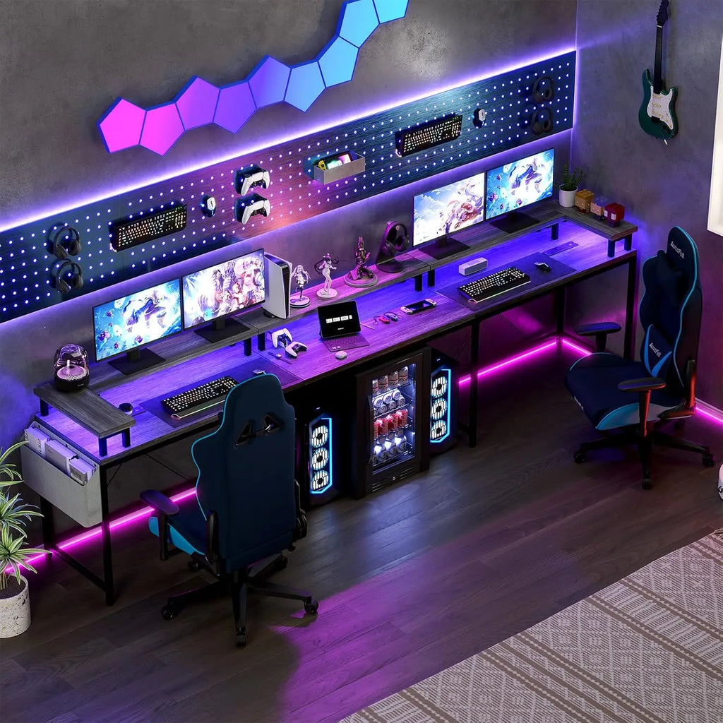 U Shaped Gaming Desk with Monitor Stand Storage Shelves