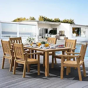 Patio 7 Piece Table and Chairs Dining Furniture, In Black Plastic