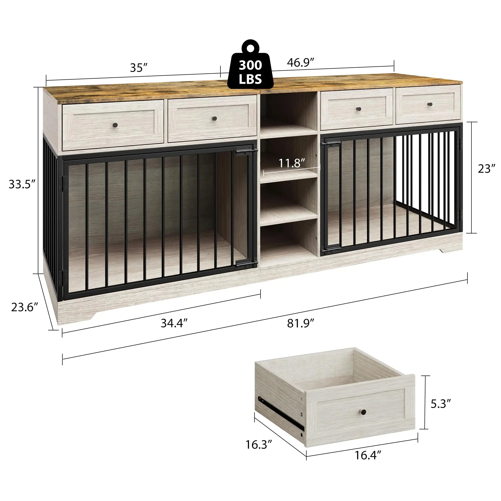 82'' Large Double Dog Crate Furniture TV Stand With 4 Drawers