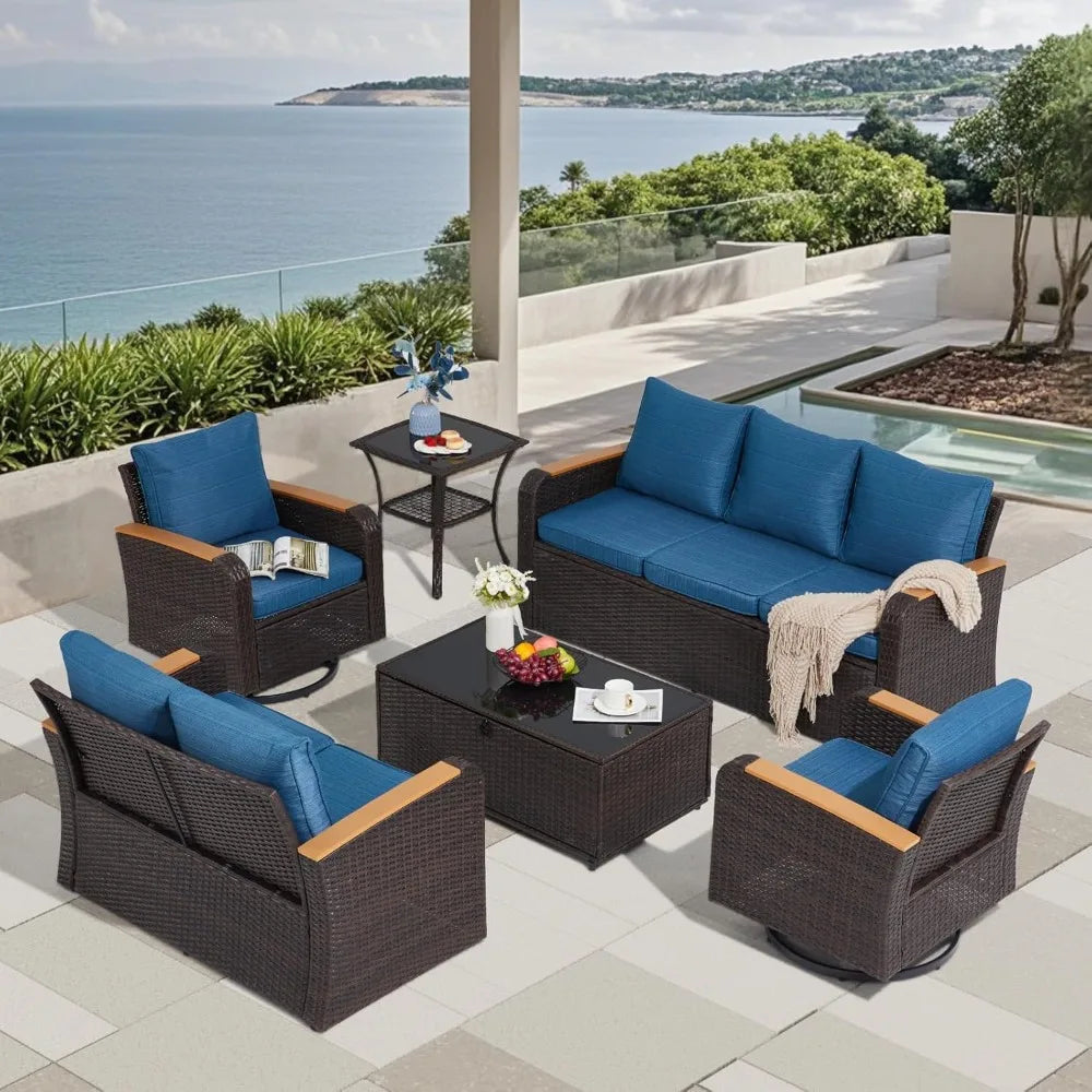 6 Pieces Outdoor Patio Set  with Swivel Chairs