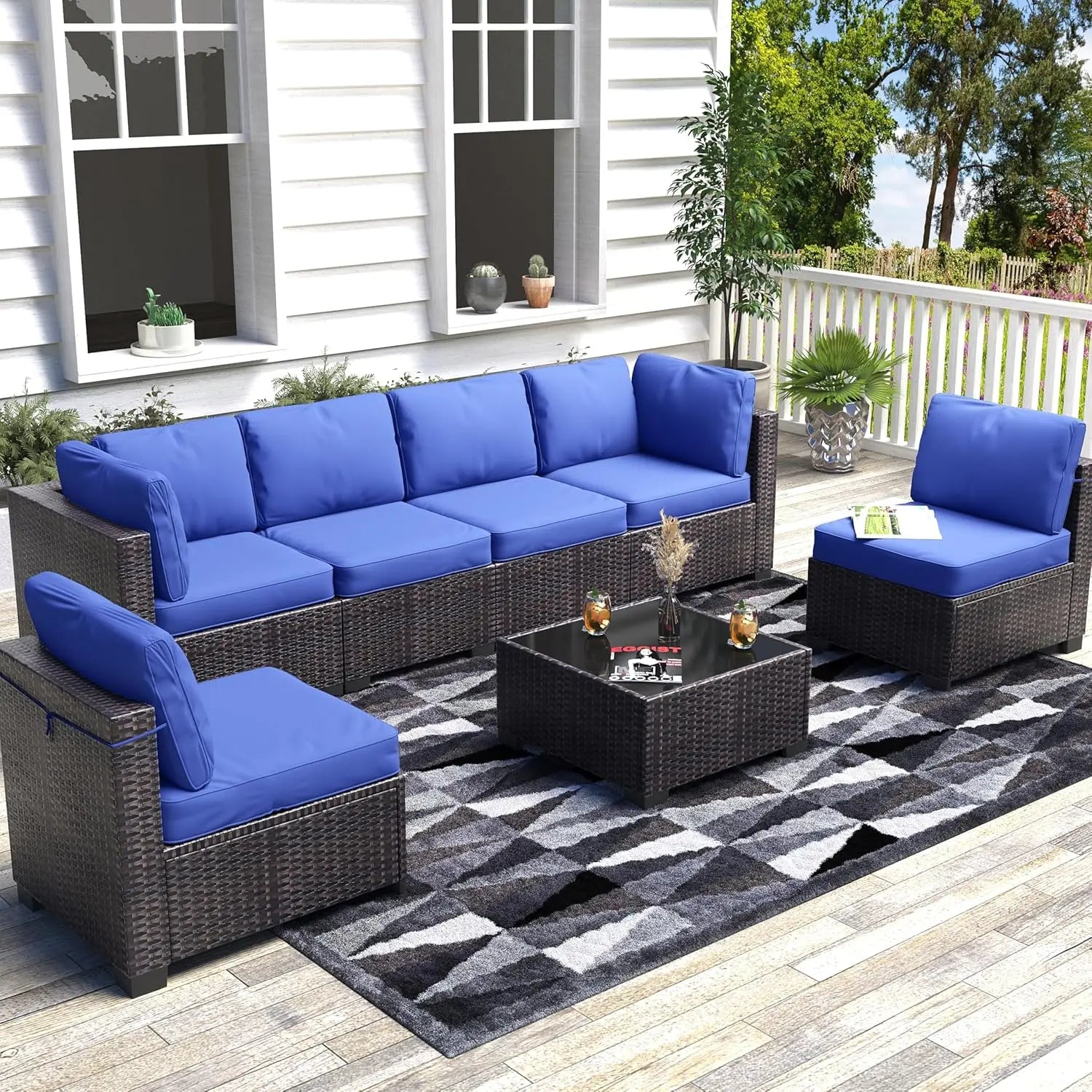 7-Piece Modular Outdoor Furniture Set, PE Rattan Wicker Sectional