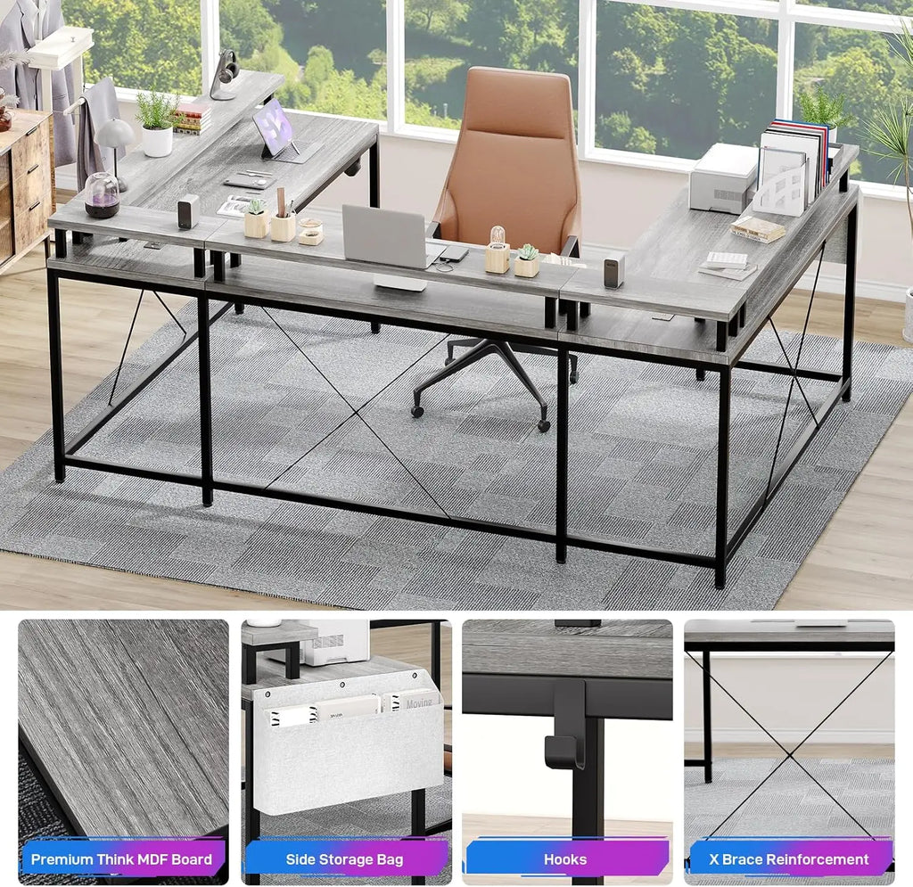 U Shaped Gaming Desk with Monitor Stand Storage Shelves
