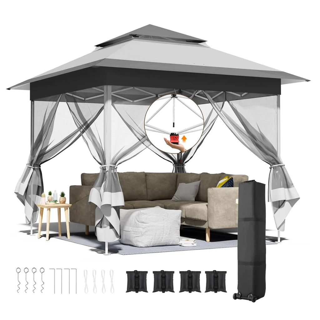 Outdoor Gazebo Canopy with 4 Detachable Mosquito Nets and Rainproof