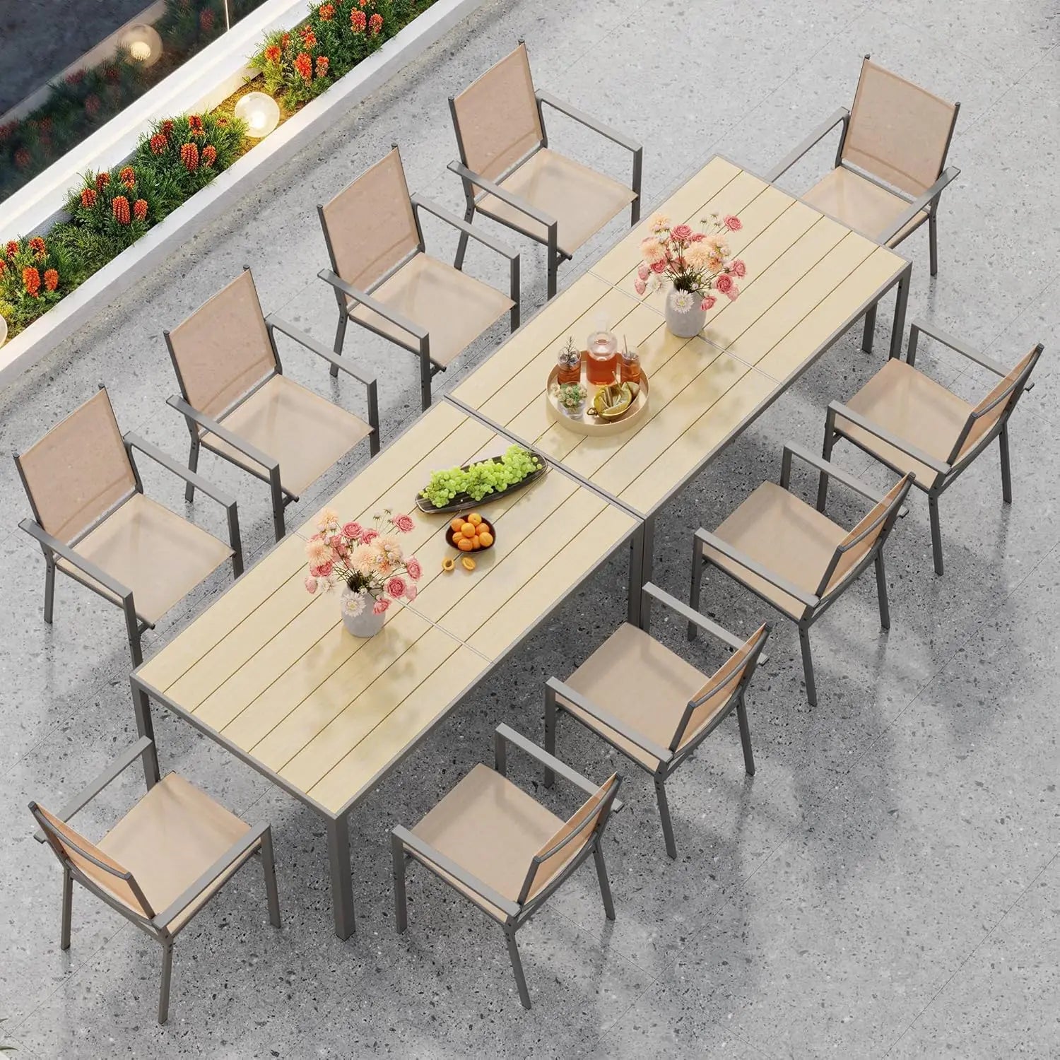 Patio Dining Set 7 Pieces with Large Table and 6 Textile Chairs