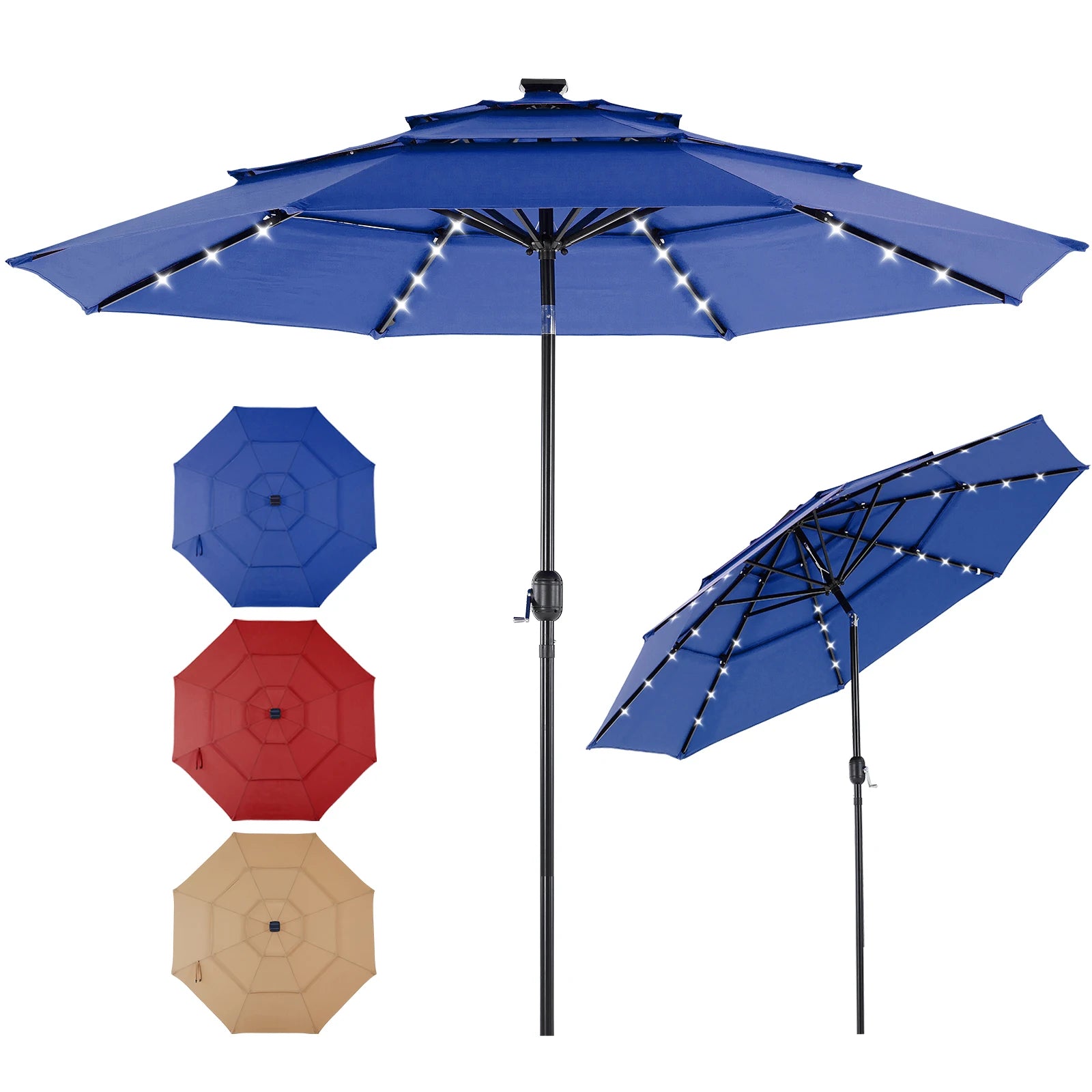 10FT 3-Tier Patio Outdoor Umbrella with Solar 32 LED Lights