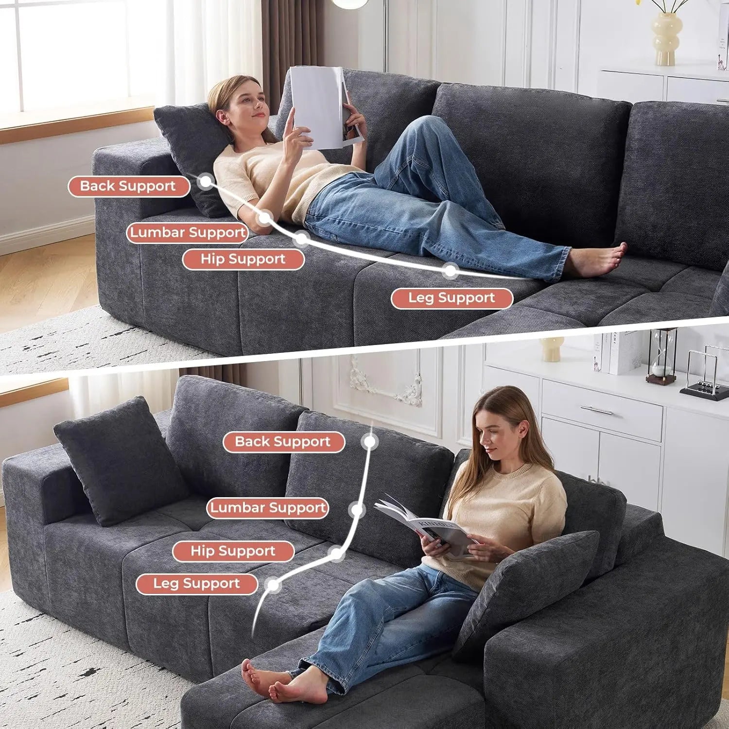 Cloud Modular L-Shape Sectional Sofa Chenille Upholstered
