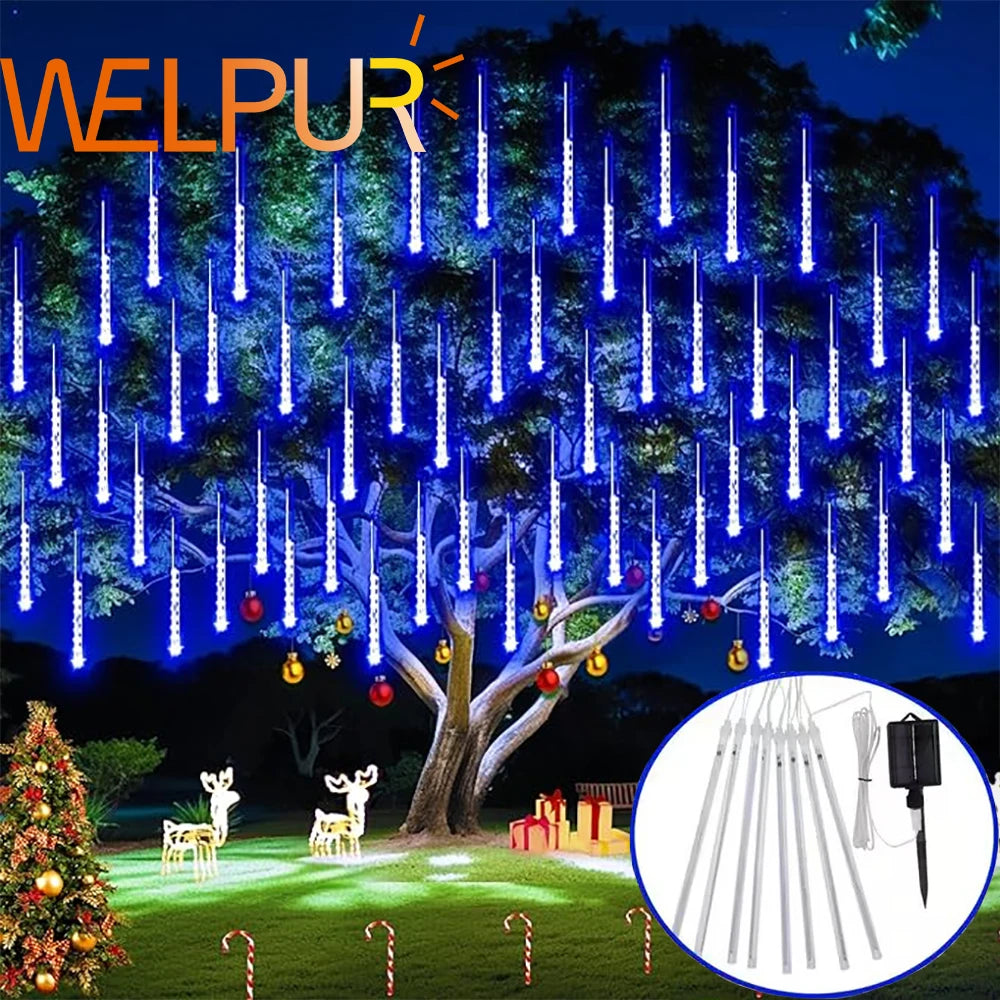 Christmas Lights Outdoor Solar Meteor Shower Lights 8 Tubes