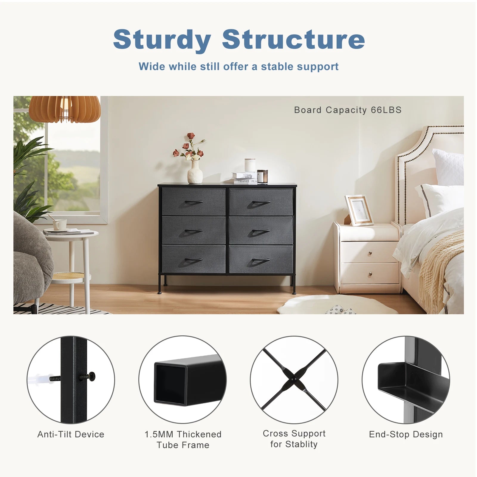 6 Fabric Drawers Nightstand For Bedroom Bedside Sofa Table