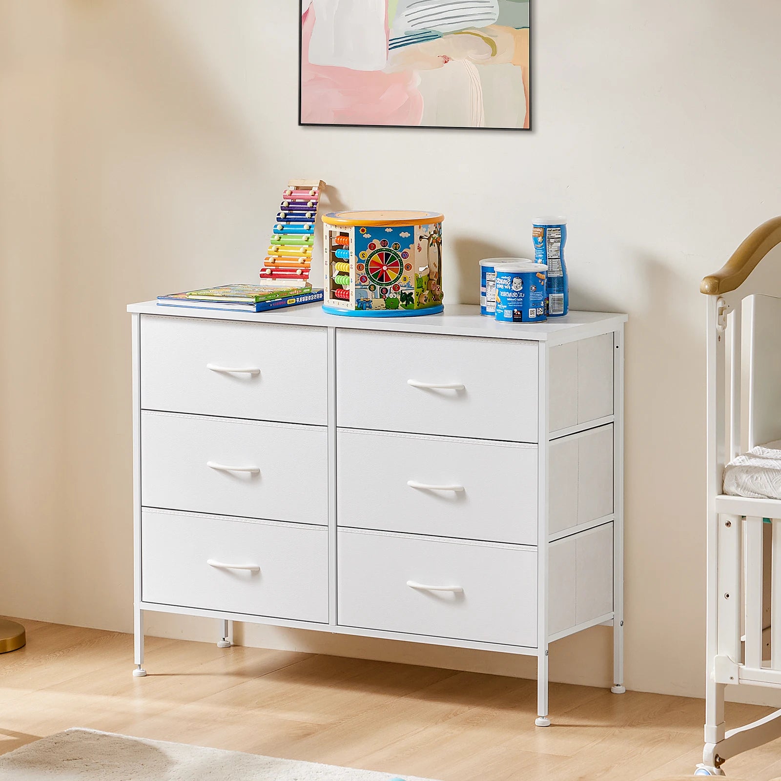 6 Fabric Drawers Nightstand For Bedroom Bedside Sofa Table