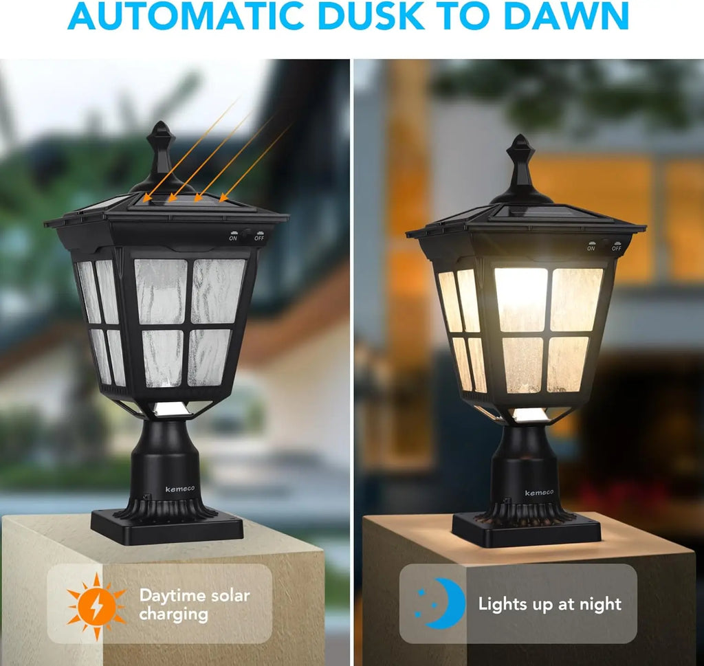 LED Solar Post Light, 3' Fitter Base Outdoor Pole Mount