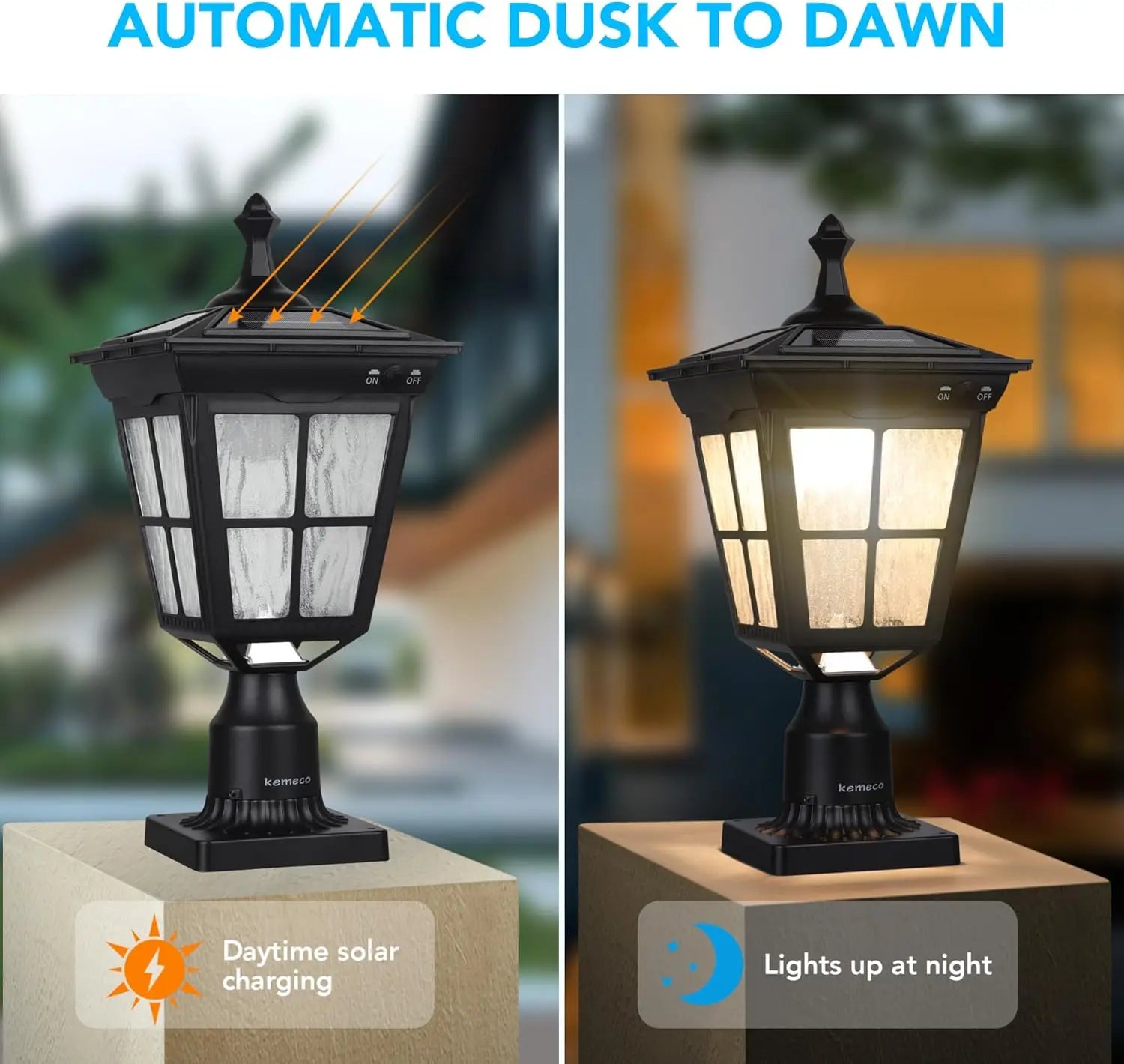 LED Solar Post Light, 3' Fitter Base Outdoor Pole Mount