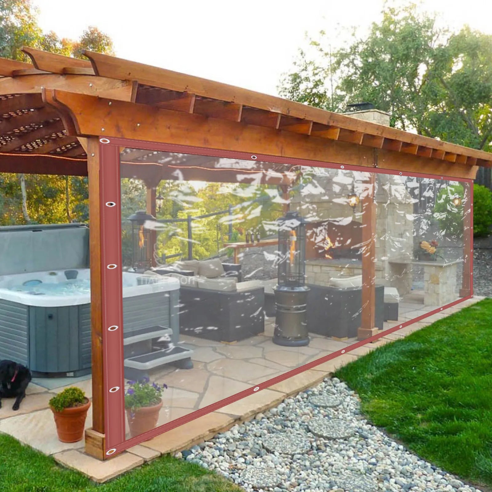 Brown Rainproof Clear Awning Canopy Deck Cover