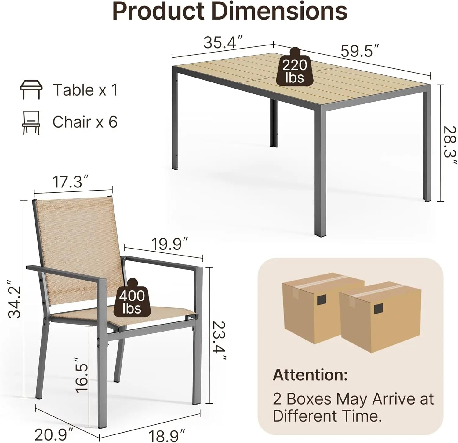 Patio Dining Set 7 Pieces with Large Table and 6 Textile Chairs