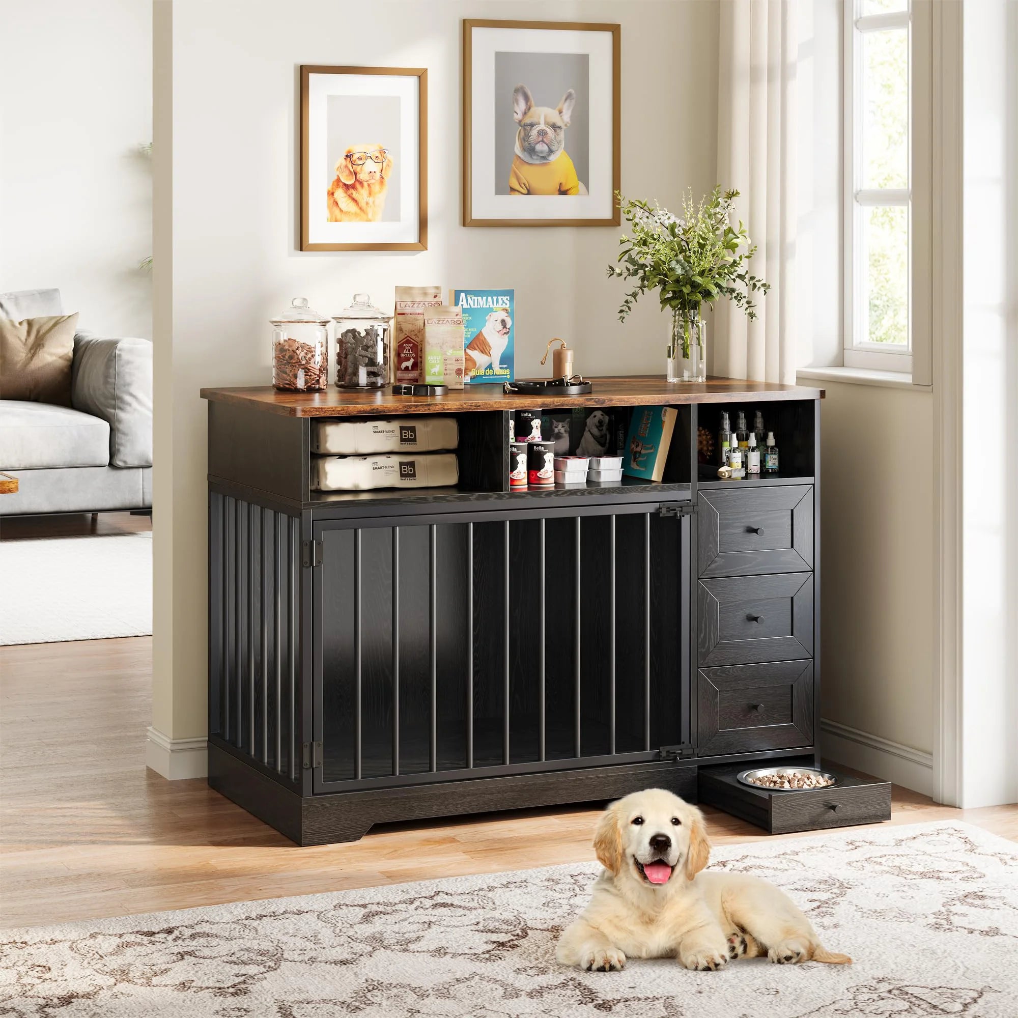 48 Inch Large Farmhouse Wooden Dog Crate Furniture