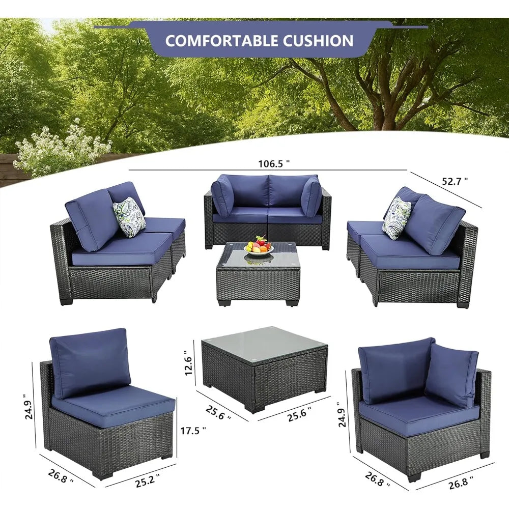 7 Pieces Outdoor Patio Furniture Sets Rattan Wicker