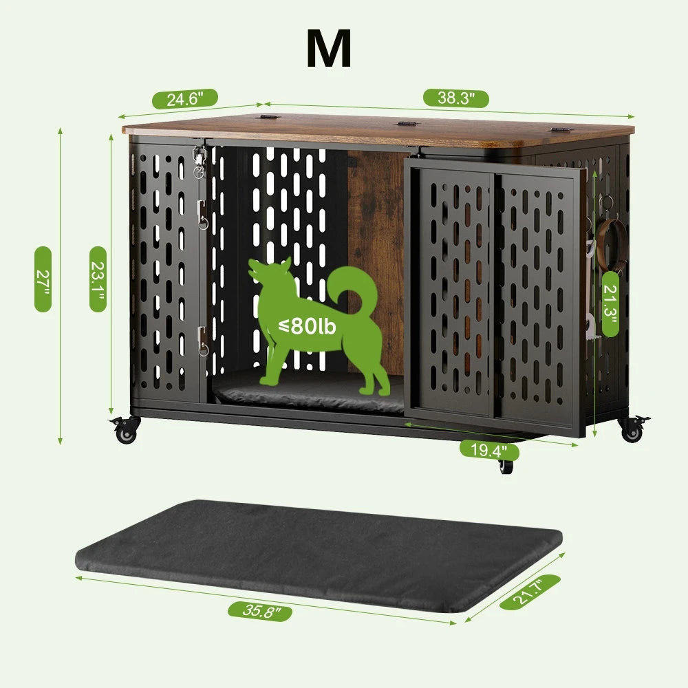 Dog Crate Pet Furniture with Cushion Wood Dog Kennel