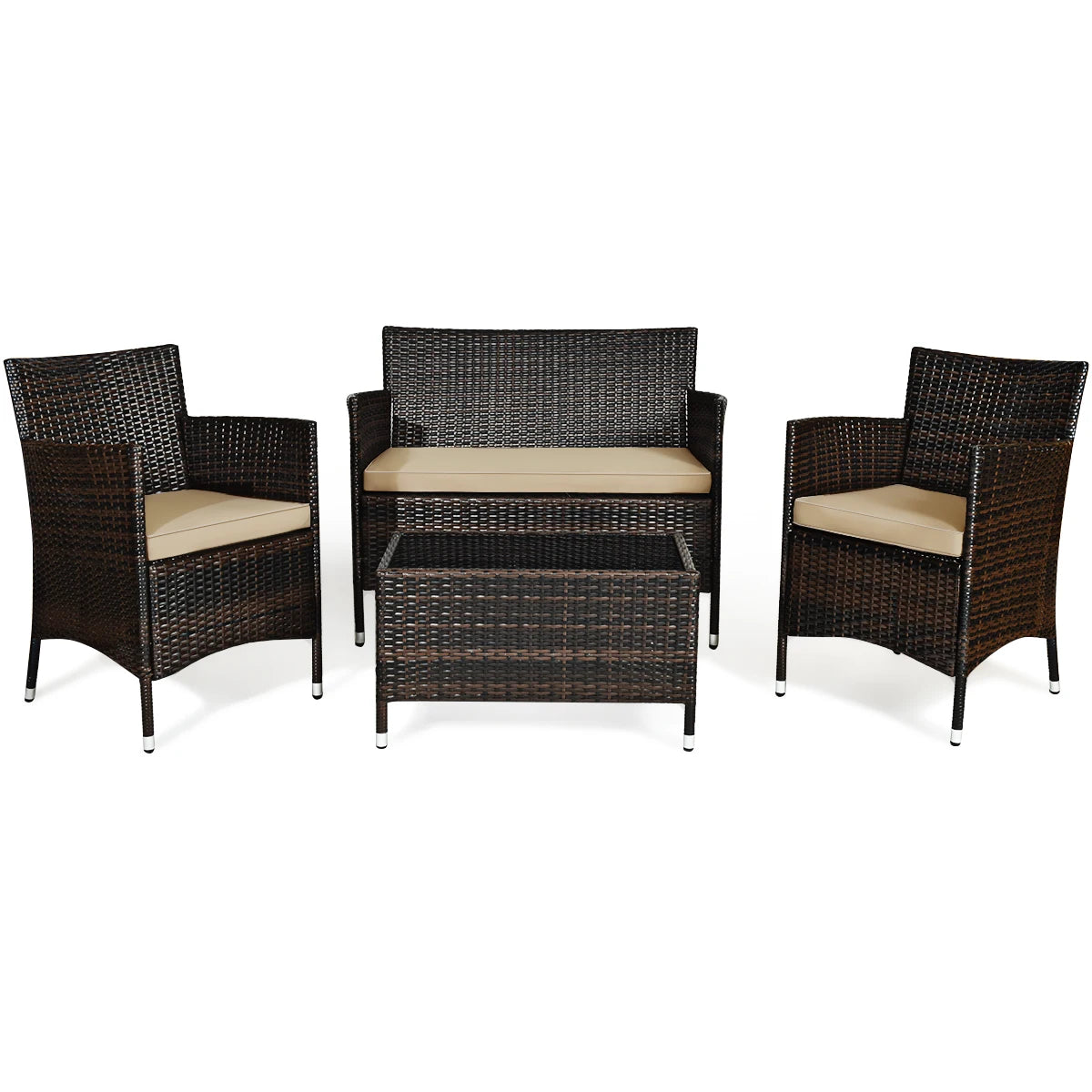 4PCS Rattan Patio Furniture Set With Coffee Table