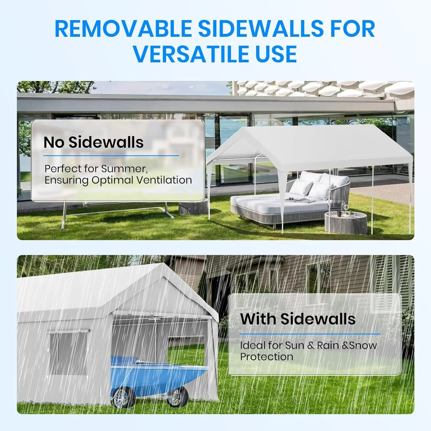 12x20 Heavy Duty Portable Garage Carport Canopy with Roll-Up Windows