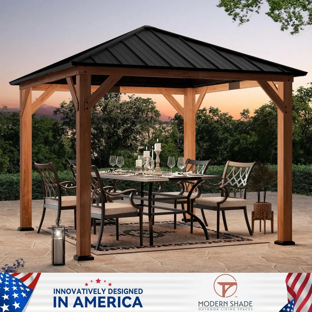 Wood Gazebo 10' x 10'  with Galvanized Steel Hardtop Roof, Cedar Framed